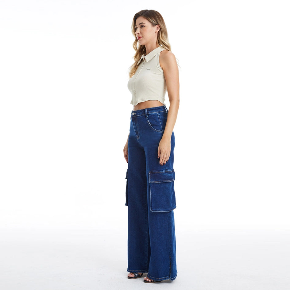 High Rise Wide Leg Jeans with Finished Hem(Slit) DARK SKY-Jeans-BAYEAS-24-DARK SKY-Urbanheer