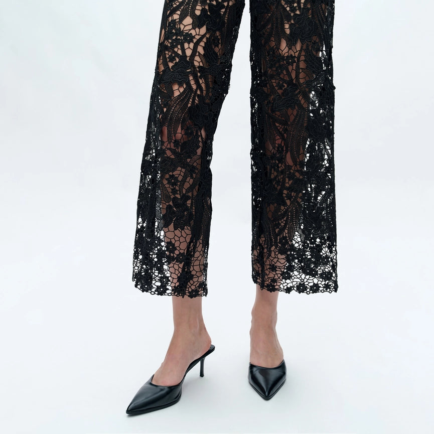 High Rise Wide Leg Jeans with Lace Spliced BLACK-Jeans-BAYEAS-24-BLACK-Urbanheer