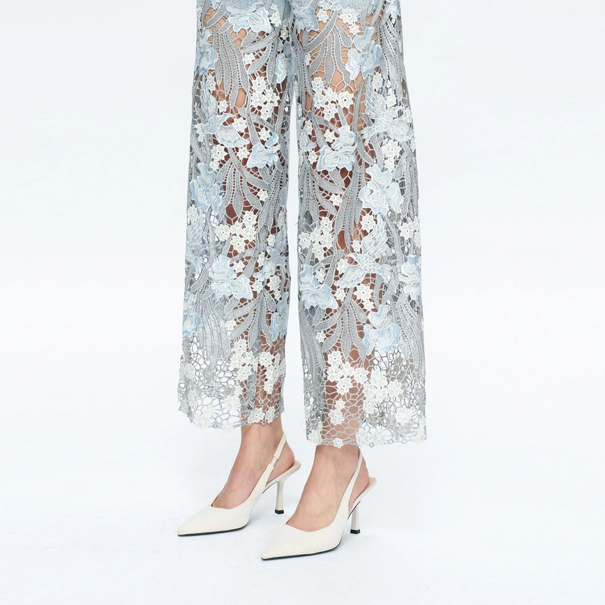 High Rise Wide Leg Jeans with Lace Spliced LESLEY BLUE-Jeans-BAYEAS-24-LESLEY BLUE-Urbanheer