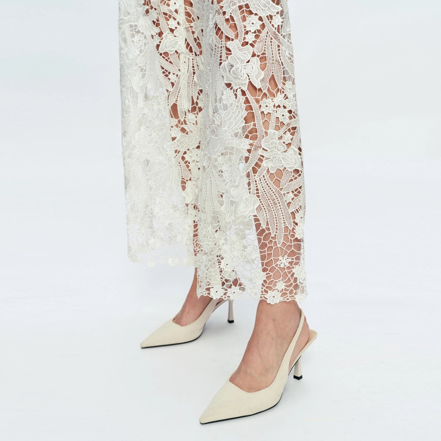 High Rise Wide Leg Jeans with Lace Spliced WHITE-Jeans-BAYEAS-24-WHITE-Urbanheer