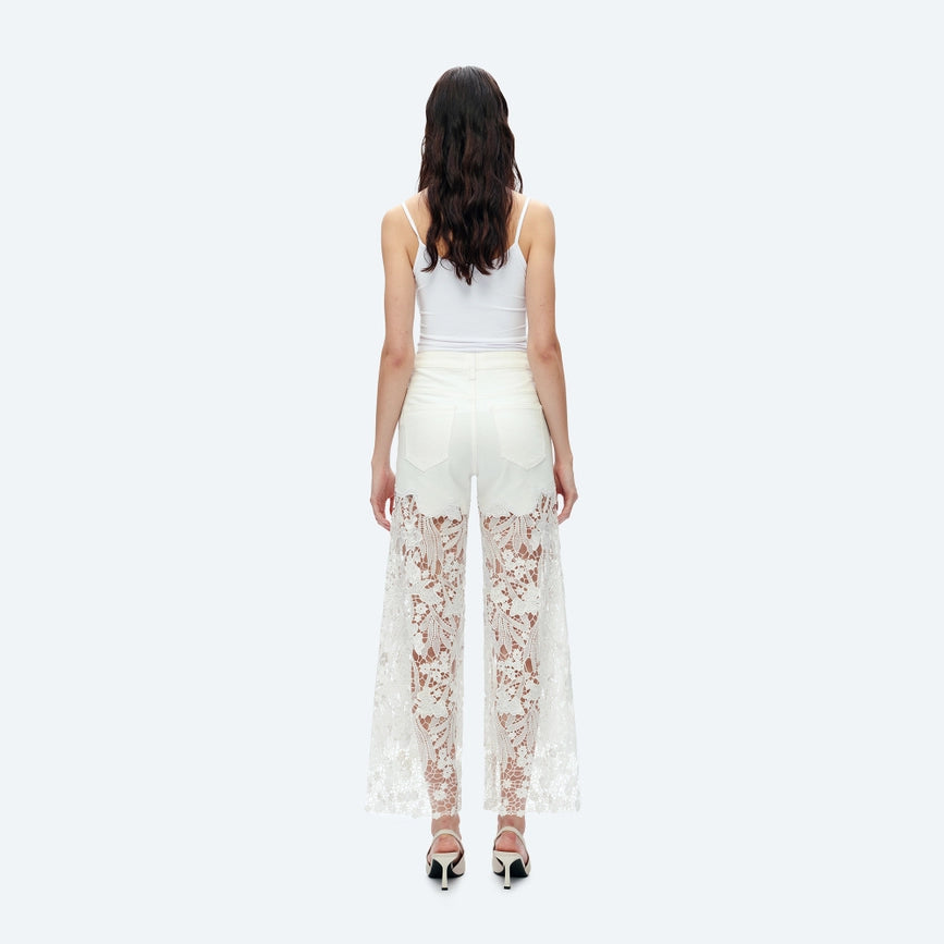 High Rise Wide Leg Jeans with Lace Spliced WHITE-Jeans-BAYEAS-24-WHITE-Urbanheer