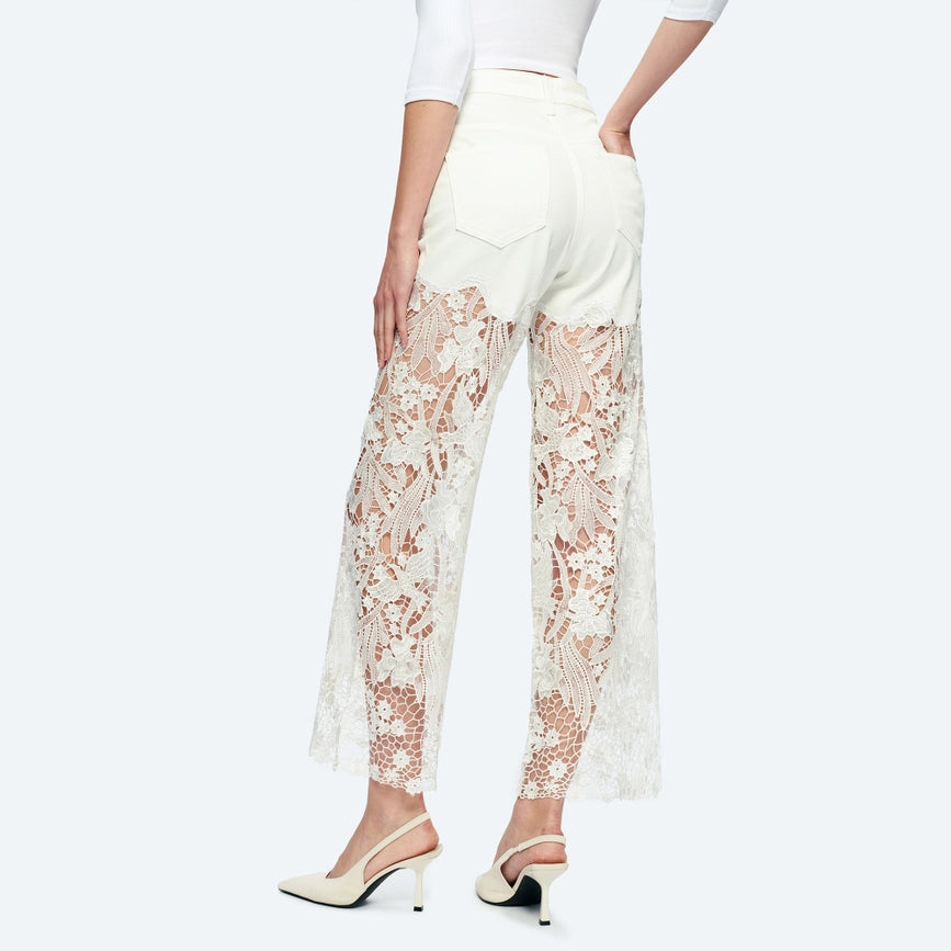 High Rise Wide Leg Jeans with Lace Spliced WHITE-Jeans-BAYEAS-24-WHITE-Urbanheer