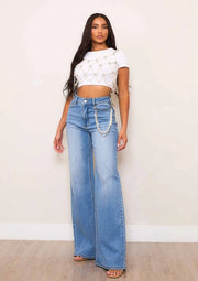 High-Rise Wide Leg Jeans with Pearl String-Jeans-Vibrant M.i.U-1-Medium Stone-Urbanheer