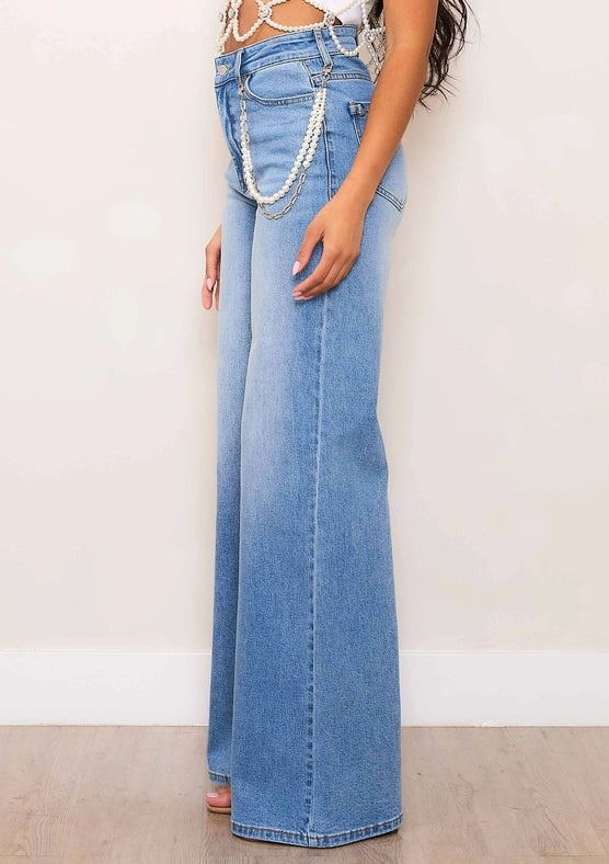 High-Rise Wide Leg Jeans with Pearl String-Jeans-Vibrant M.i.U-1-Medium Stone-Urbanheer
