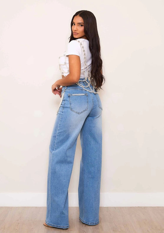 High-Rise Wide Leg Jeans with Pearl String-Jeans-Vibrant M.i.U-1-Medium Stone-Urbanheer