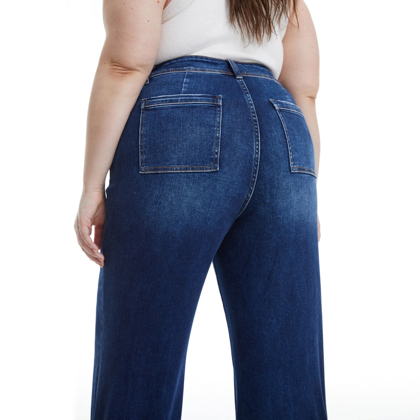 High Rise Wide Leg Jeans with Raw Hem DARK BLUE-Jeans-BAYEAS-14w-DARK BLUE-Urbanheer