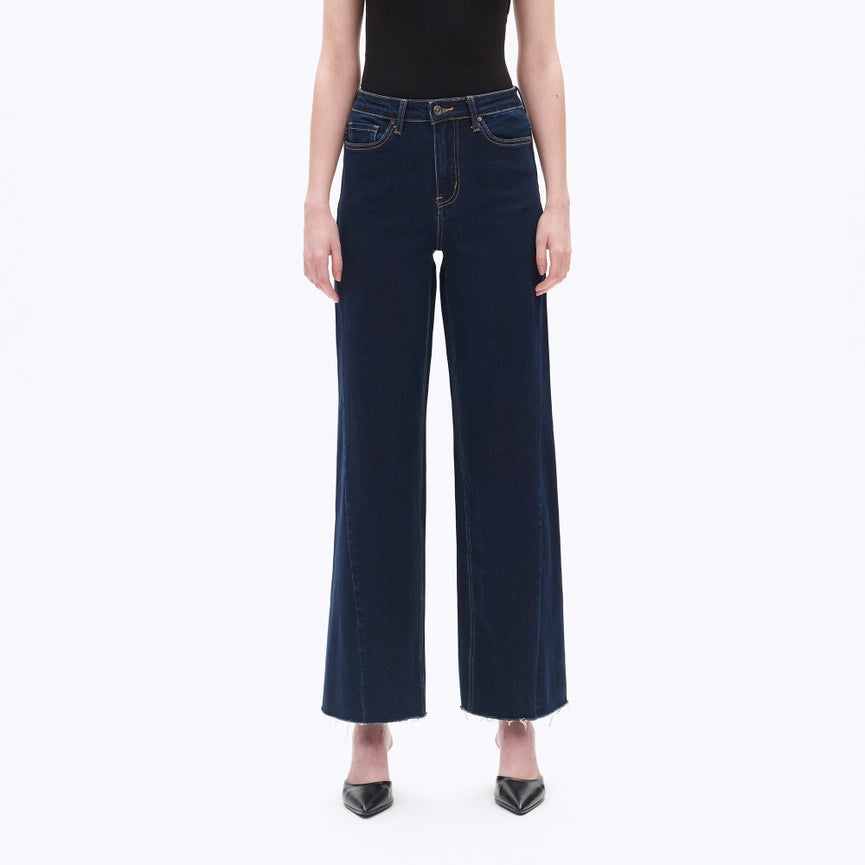 High Rise Wide Leg Jeans with Raw Hem DEEP WATER-Jeans-BAYEAS-24-DEEP WATER-Urbanheer