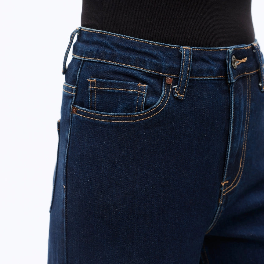High Rise Wide Leg Jeans with Raw Hem DEEP WATER-Jeans-BAYEAS-24-DEEP WATER-Urbanheer