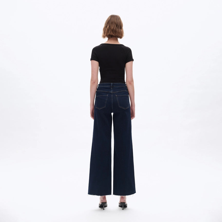 High Rise Wide Leg Jeans with Raw Hem DEEP WATER-Jeans-BAYEAS-24-DEEP WATER-Urbanheer