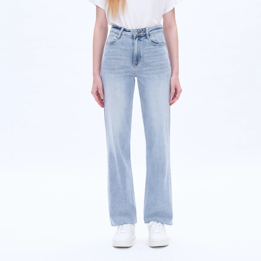 High Rise Wide Leg Jeans with Raw Hem GLACIER-Jeans-BAYEAS-24-GLACIER-Urbanheer