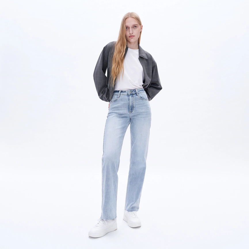 High Rise Wide Leg Jeans with Raw Hem GLACIER-Jeans-BAYEAS-24-GLACIER-Urbanheer