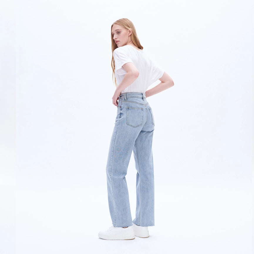 High Rise Wide Leg Jeans with Raw Hem GLACIER-Jeans-BAYEAS-24-GLACIER-Urbanheer