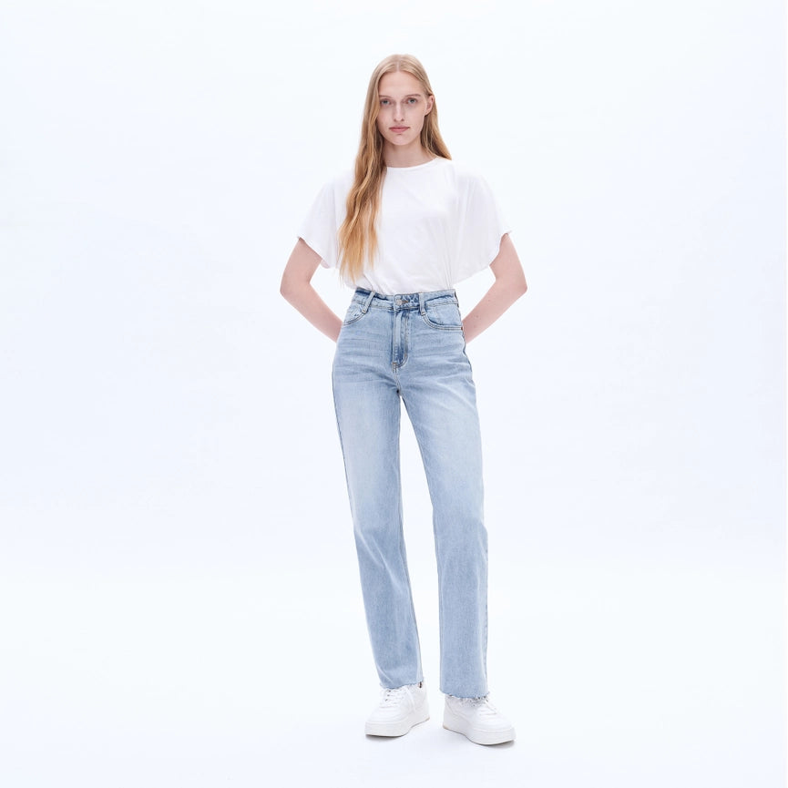 High Rise Wide Leg Jeans with Raw Hem GLACIER-Jeans-BAYEAS-24-GLACIER-Urbanheer
