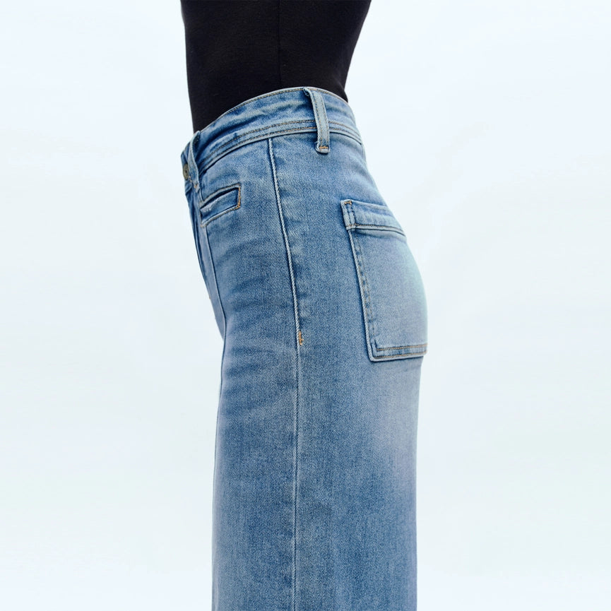 High Rise Wide Leg Jeans with Raw Hem ICE BLUE-Jeans-BAYEAS-24-DARK BLUE-Urbanheer