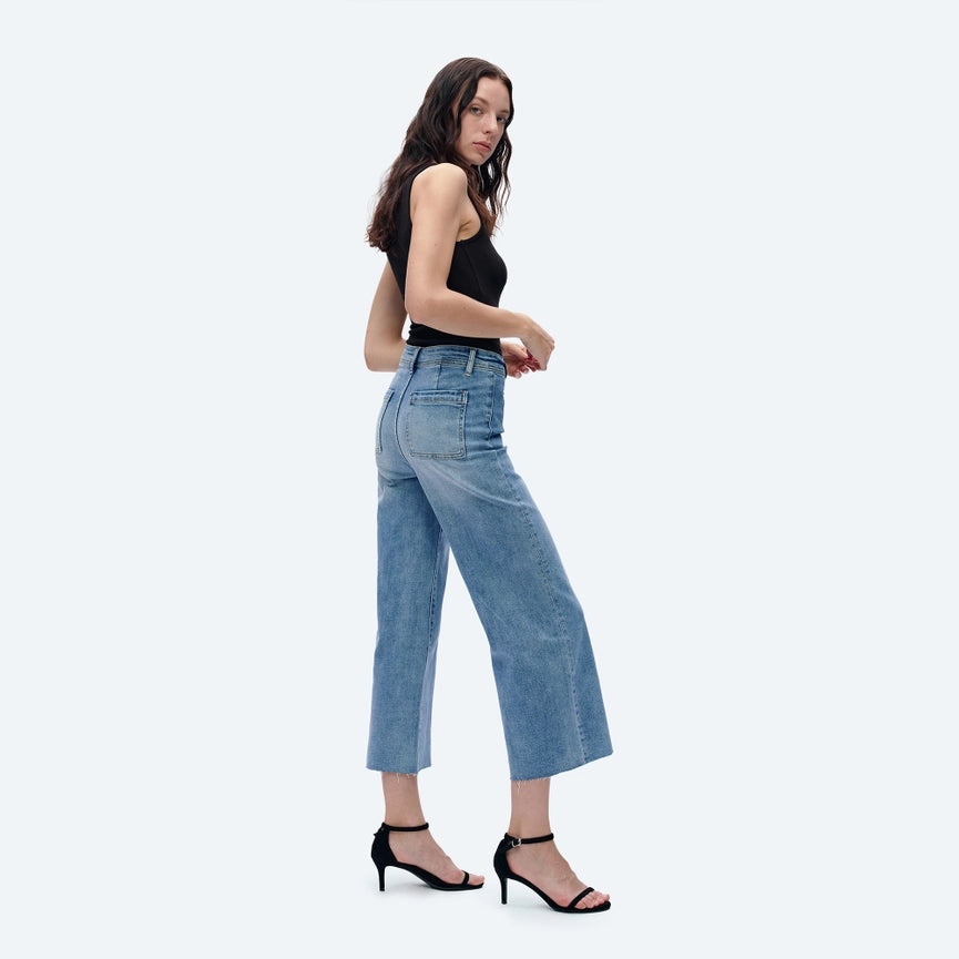 High Rise Wide Leg Jeans with Raw Hem ICE BLUE-Jeans-BAYEAS-24-DARK BLUE-Urbanheer