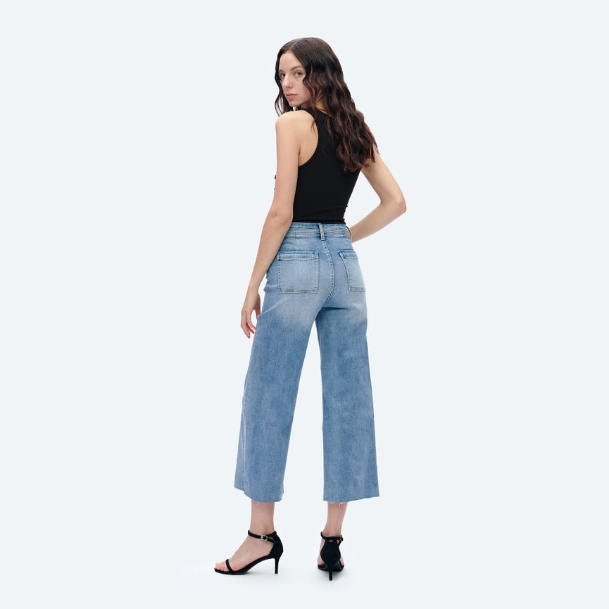 High Rise Wide Leg Jeans with Raw Hem ICE BLUE-Jeans-BAYEAS-24-DARK BLUE-Urbanheer
