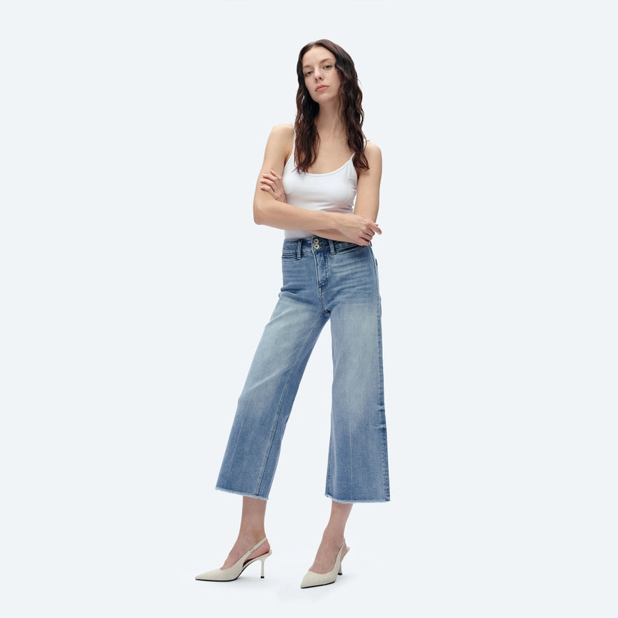 High Rise Wide Leg Jeans with Raw Hem LIGHT BLUE-Jeans-BAYEAS-14w-LIGHT BLUE-Urbanheer