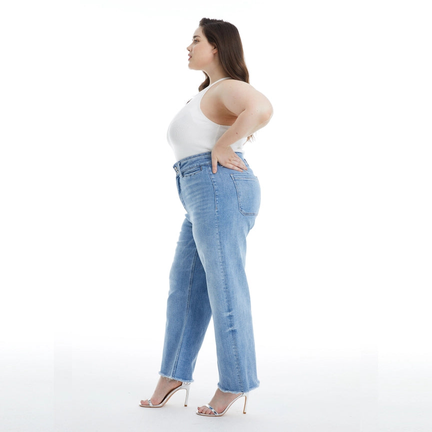 High Rise Wide Leg Jeans with Raw Hem LIGHT BLUE-Jeans-BAYEAS-14w-LIGHT BLUE-Urbanheer