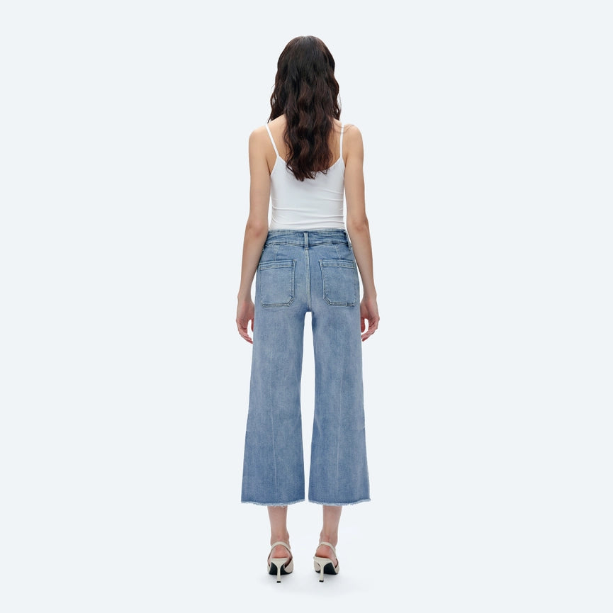 High Rise Wide Leg Jeans with Raw Hem LIGHT BLUE-Jeans-BAYEAS-14w-LIGHT BLUE-Urbanheer