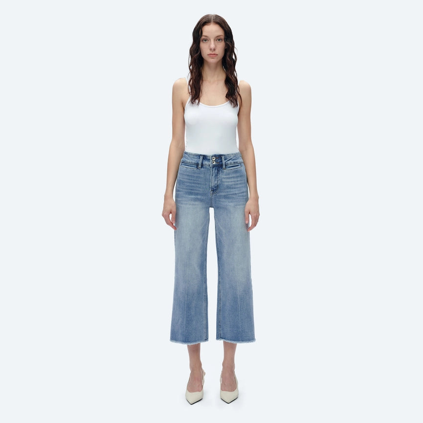 High Rise Wide Leg Jeans with Raw Hem LIGHT BLUE-Jeans-BAYEAS-14w-LIGHT BLUE-Urbanheer