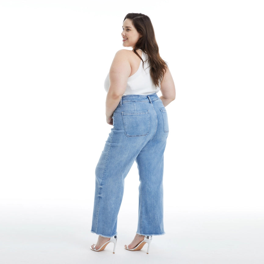 High Rise Wide Leg Jeans with Raw Hem LIGHT BLUE-Jeans-BAYEAS-14w-LIGHT BLUE-Urbanheer