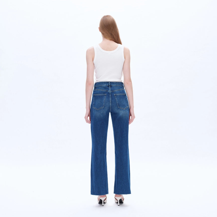 High Rise Wide Leg Jeans with Raw Hem MEDIUM BLUE-Jeans-BAYEAS-24-MEDIUM BLUE-Urbanheer