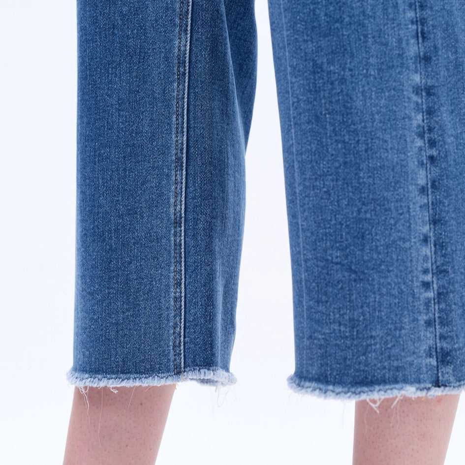 High Rise Wide Leg Jeans with Raw Hem MEDIUM BLUE-Jeans-BAYEAS-27-MEDIUM BLUE-Urbanheer