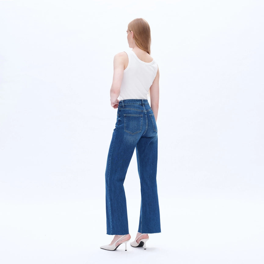 High Rise Wide Leg Jeans with Raw Hem MEDIUM BLUE-Jeans-BAYEAS-24-MEDIUM BLUE-Urbanheer