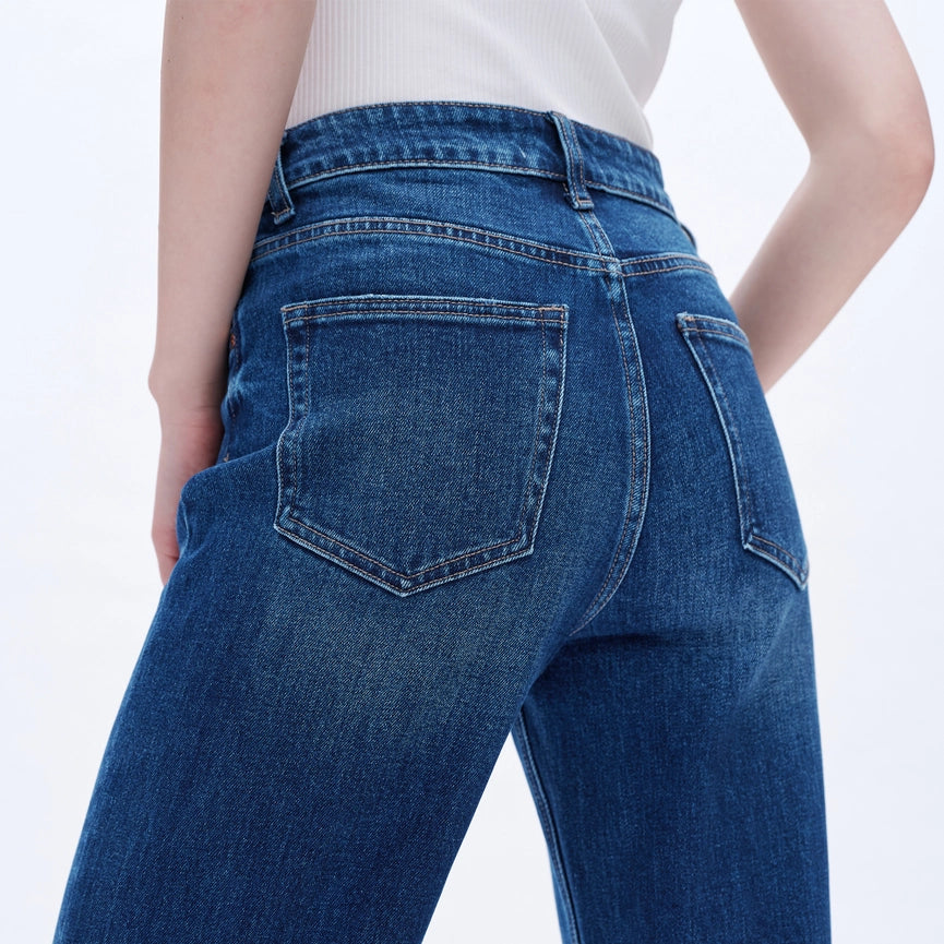 High Rise Wide Leg Jeans with Raw Hem MEDIUM BLUE-Jeans-BAYEAS-24-MEDIUM BLUE-Urbanheer