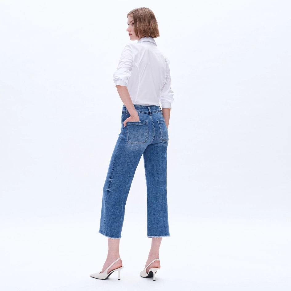 High Rise Wide Leg Jeans with Raw Hem MEDIUM BLUE-Jeans-BAYEAS-27-MEDIUM BLUE-Urbanheer