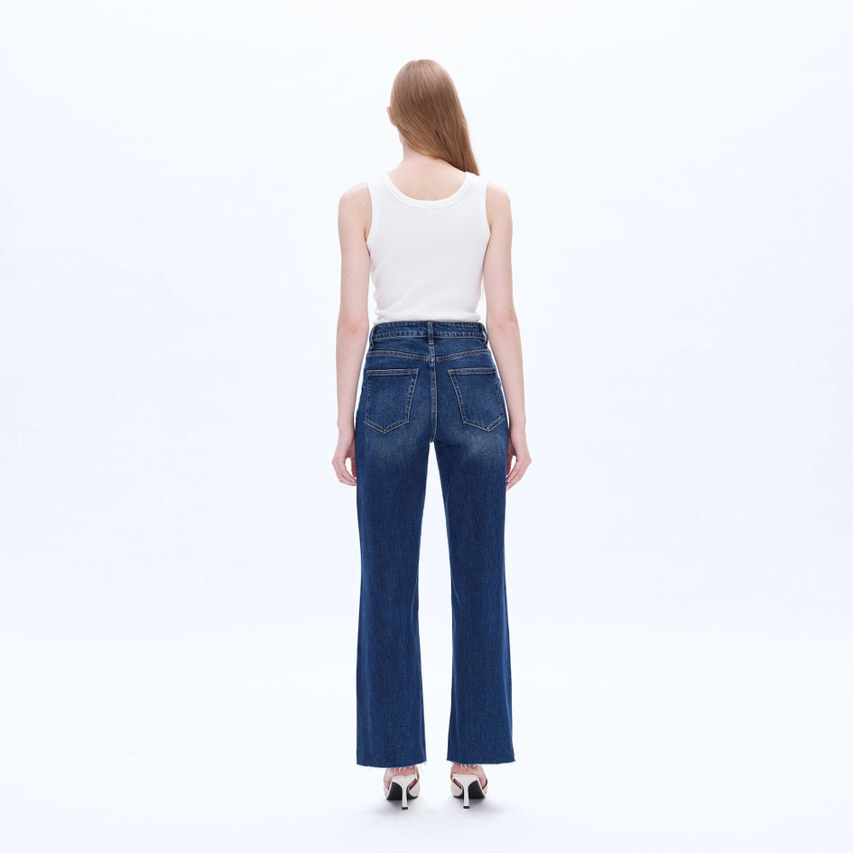 High Rise Wide Leg Jeans with Raw Hem SAPPHIRE-Jeans-BAYEAS-24-SAPPHIRE-Urbanheer