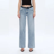 High Rise Wide Leg Jeans with Raw Hem SPARKLE-Jeans-BAYEAS-24-SPARKLE-Urbanheer