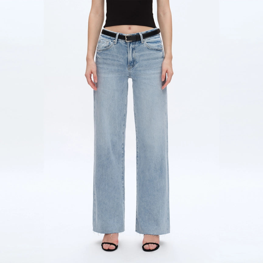 High Rise Wide Leg Jeans with Raw Hem SPARKLE-Jeans-BAYEAS-24-SPARKLE-Urbanheer
