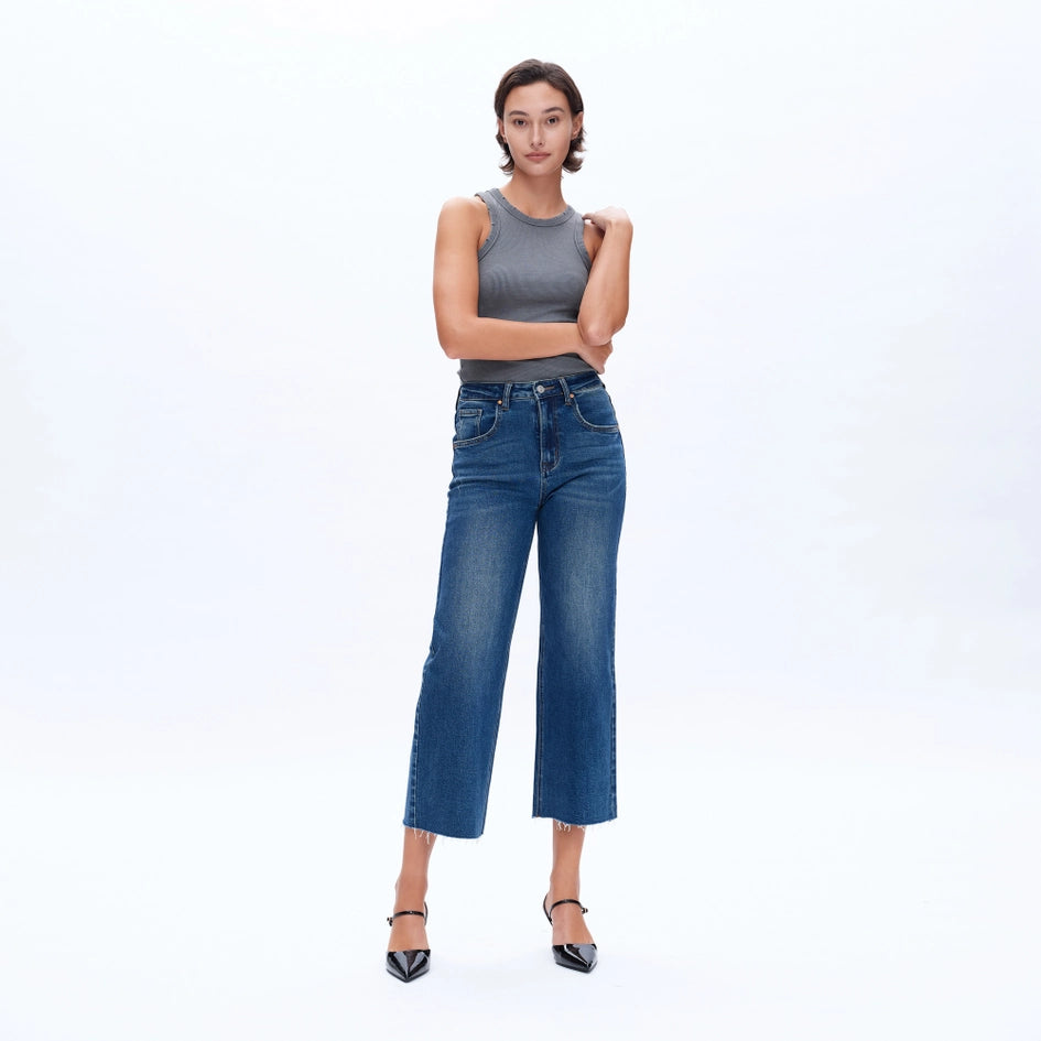 High Rise Wide Leg Jeans with Raw Hem SURF-Jeans-BAYEAS-24-SURF-Urbanheer