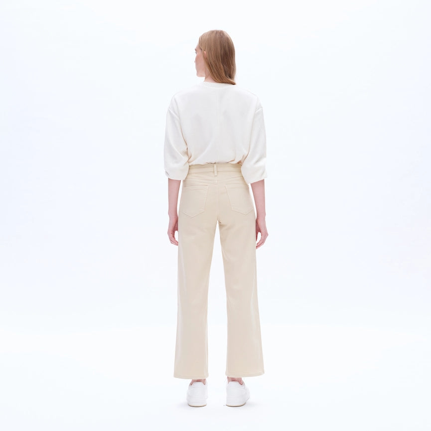 High Rise Wide Leg Twill Pants with Finished Hem Khaki-Jeans-BAYEAS-24-Khaki-Urbanheer