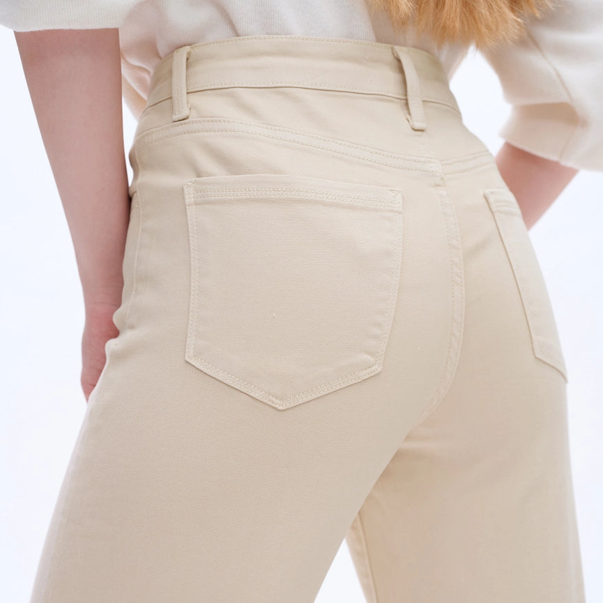 High Rise Wide Leg Twill Pants with Finished Hem Khaki-Jeans-BAYEAS-24-Khaki-Urbanheer