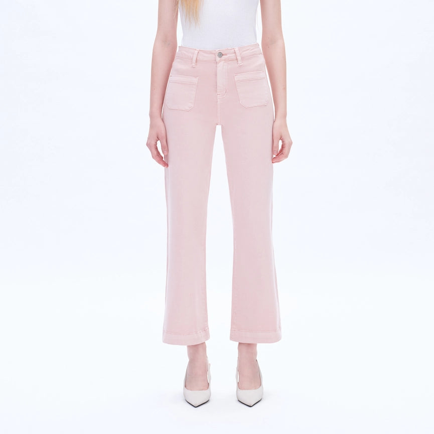 High Rise Wide Leg Twill Pants with Finished Hem PEACH PINK-Jeans-BAYEAS-24-PEACH PINK-Urbanheer