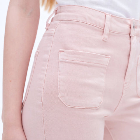 High Rise Wide Leg Twill Pants with Finished Hem PEACH PINK-Jeans-BAYEAS-24-PEACH PINK-Urbanheer