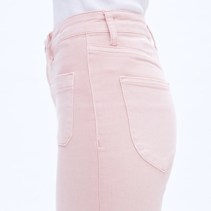High Rise Wide Leg Twill Pants with Finished Hem PEACH PINK-Jeans-BAYEAS-24-PEACH PINK-Urbanheer