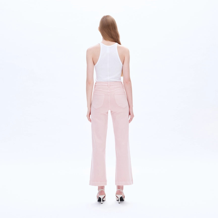 High Rise Wide Leg Twill Pants with Finished Hem PEACH PINK-Jeans-BAYEAS-24-PEACH PINK-Urbanheer