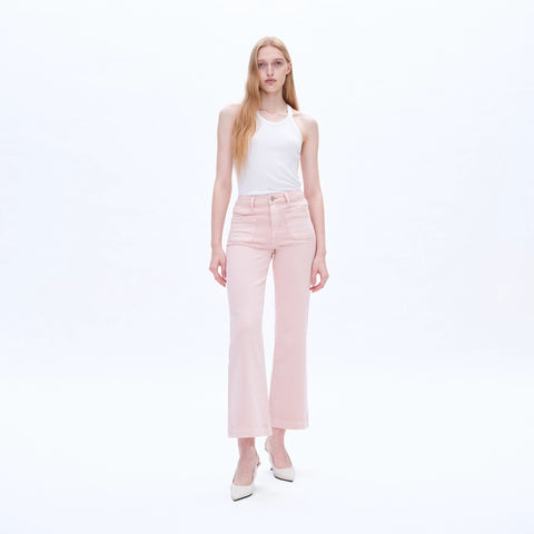 High Rise Wide Leg Twill Pants with Finished Hem PEACH PINK-Jeans-BAYEAS-24-PEACH PINK-Urbanheer