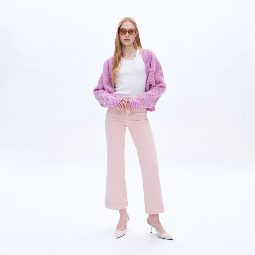 High Rise Wide Leg Twill Pants with Finished Hem PEACH PINK-Jeans-BAYEAS-24-PEACH PINK-Urbanheer