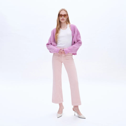 High Rise Wide Leg Twill Pants with Finished Hem PEACH PINK-Jeans-BAYEAS-24-PEACH PINK-Urbanheer