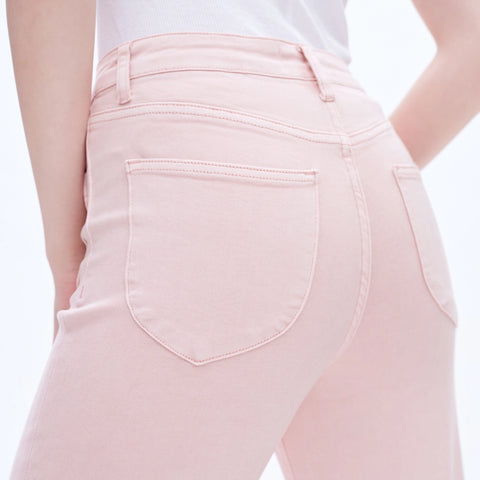 High Rise Wide Leg Twill Pants with Finished Hem PEACH PINK-Jeans-BAYEAS-24-PEACH PINK-Urbanheer