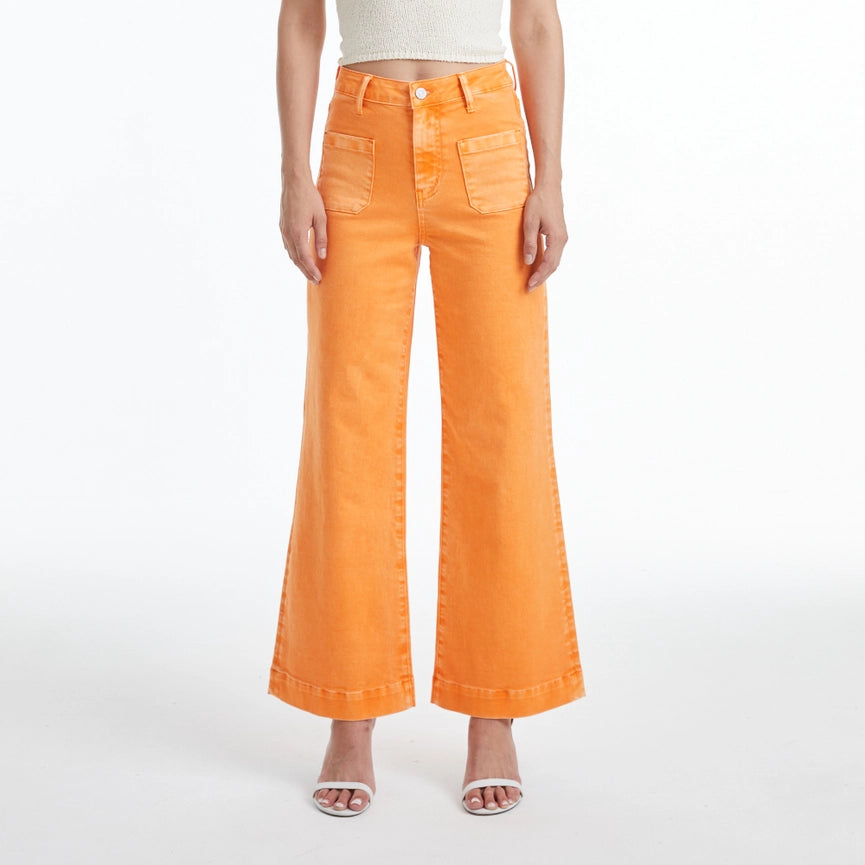 High Rise Wide Leg Twill Pants with Finished Hem TANGELO-Pants-BAYEAS-26-TANGELO-Urbanheer