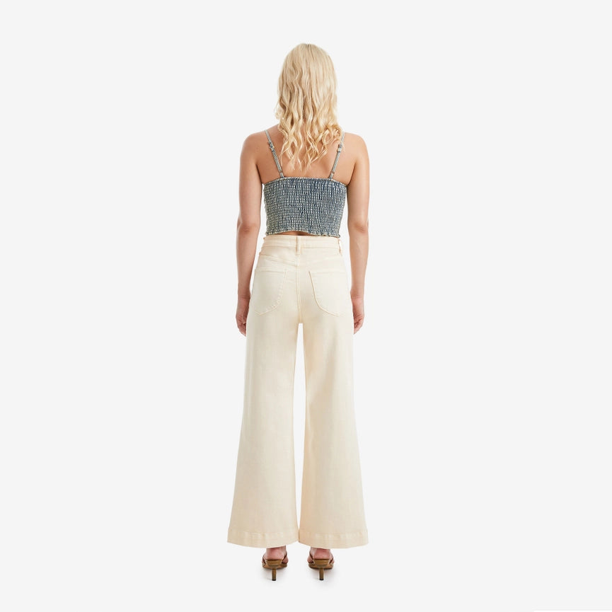 High Rise Wide Leg Twill Pants with Finished Hem VANILLA CREAM-Pants-BAYEAS-24-VANILLA CREAM-Urbanheer