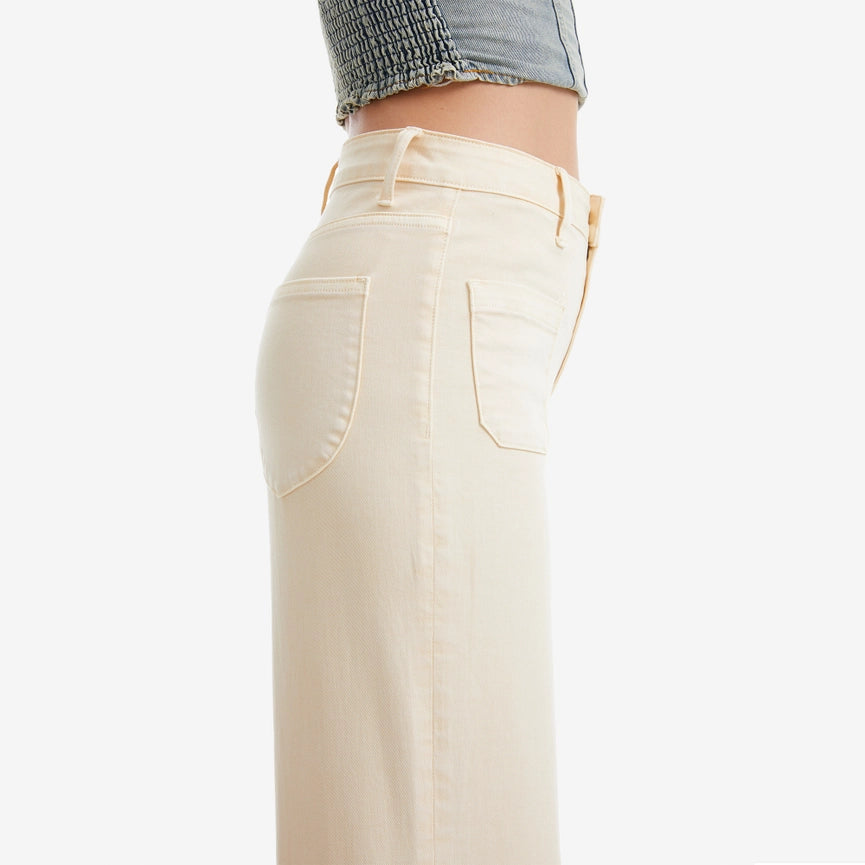 High Rise Wide Leg Twill Pants with Finished Hem VANILLA CREAM-Pants-BAYEAS-24-VANILLA CREAM-Urbanheer