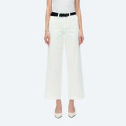High Rise Wide Leg Twill Pants with Finished Hem WHITE-Jeans-BAYEAS-24-WHITE-Urbanheer