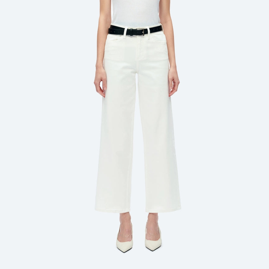 High Rise Wide Leg Twill Pants with Finished Hem WHITE-Jeans-BAYEAS-24-WHITE-Urbanheer