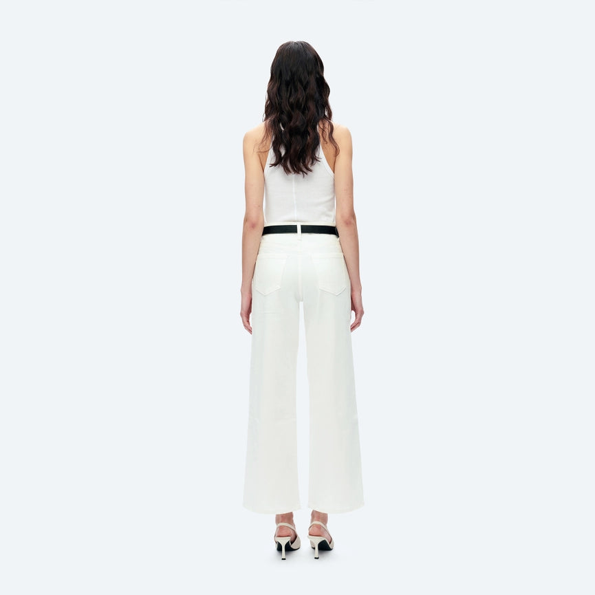 High Rise Wide Leg Twill Pants with Finished Hem WHITE-Jeans-BAYEAS-24-WHITE-Urbanheer